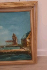 Maritime Seascape Sailboat Docked In Harbour Oil Painting Signed By A. Friden