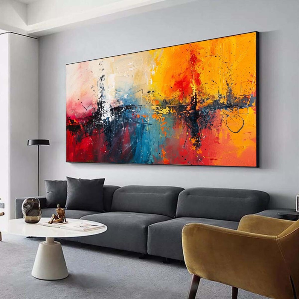 Red Wall Art Paintings Hand Painted Abstract Oil Painting on Canvas Yellow