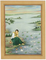 Indian Miniature Painting A Woman Gouache Pigments On Paper 10.5×13.5 Inches