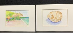 2 Original Watercolor Paintings Signed By Valee? Beach & Seashell 3” X 5”