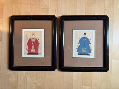 Antique Vintage Silk Hand Painted Chinese Ancestry Emperor Empress Portraits
