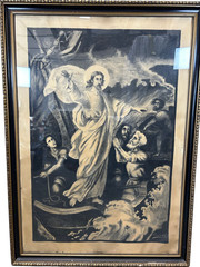 Large Antique Religious Lithograph Print Jesus Calming Storm H Cuwet 58” H