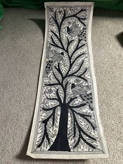 Hand Painted Tree And Bird Thin Canvas Painting Indian Art 22″ Signed Leela Devi