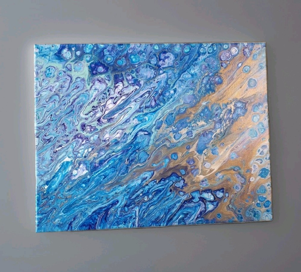 Original 11″x14″ Abstract Acrylic Fluid Art Pour Signed Painting (See Video)