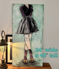 Signed Original Painting “Shy Girl” Large Wrapped Canvas 24” x 48” Teal Purple