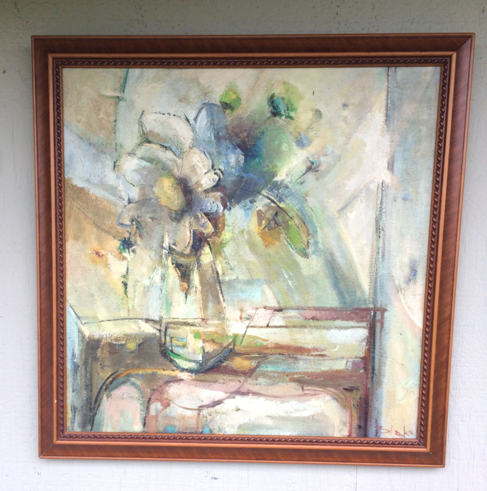 Original MARJORIE MAY BLAKE Still Life Oil Painting of Flowers with Frame