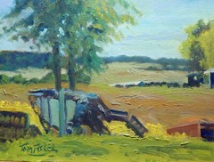 farm barn machine realistic Impressionism landscape oil Painting Tom Fisher
