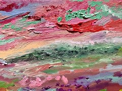 Field painting ORIGINAL art Landscape red sunset Floral wildflower 10×12″