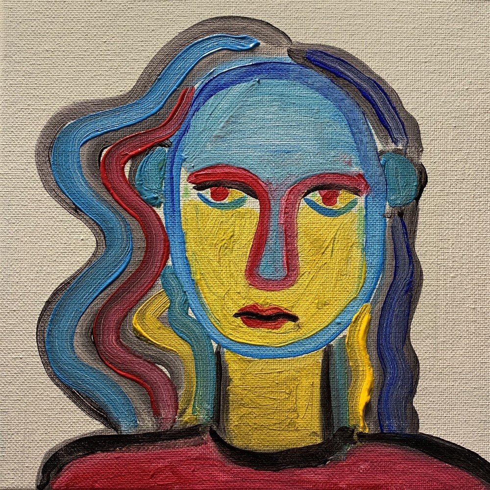 Cubist Modern Art Portrait Figure Painting Signed Original 8×8 Canvas Art Design