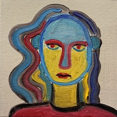 Cubist Modern Art Portrait Figure Painting Signed Original 8×8 Canvas Art Design