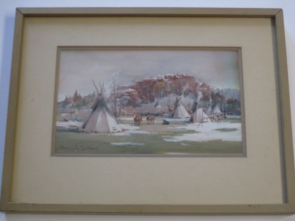 PAINTING HORSES SMALL GEM MASTERFUL LANDSCAPEIMPRESSIONIST INDIAN TEE PEE LISTED