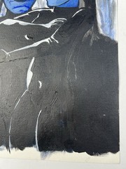 1990s Acrylic On Canvas Outsider Painting Blue Figures In Black Forest 16×12”
