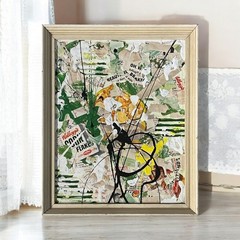 Original Framed Abstract Art Collage 9×11 „1950s Kelloggs Corn Flakes Ad“