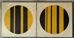 FLORENCE ARNOLD VINTAGE MODERN ABSTRACT HARD EDGE DYPTYCH OIL PAINTING CUBISM 59