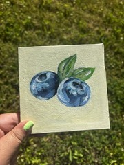 Original small blueberries fruit still life painting on mini canvas unframed art