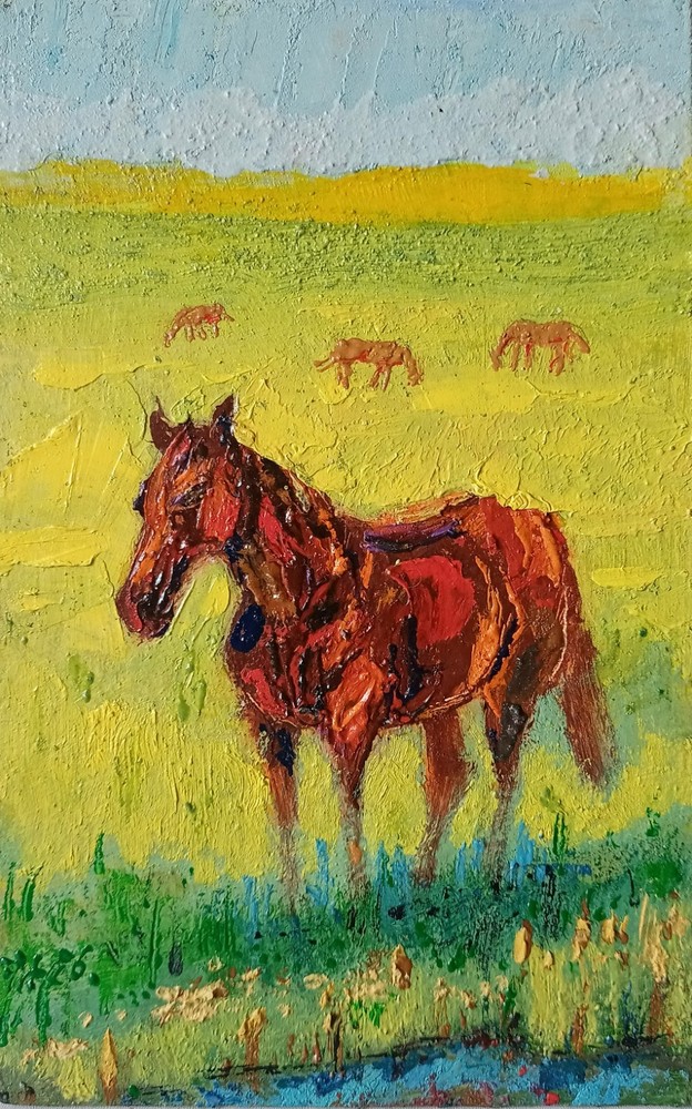Horse Impasto Painting Original Art Impression Oil Painting 8.1 x 5.1 in