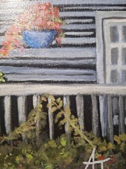 Original Hand Painted 8×10 Front Porch Wall Art Acrylic Panel Teal Signed