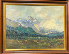 Oil Painting Undeutl. Sign Mountain Landscape With Forest Alpine Hut On Clearing