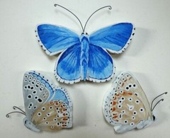 Hand Painted Common Blue Butterfly Wood Cut-Outs For Wall Art By Phyllis