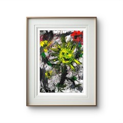 Dancing Sunflower Bold Color Modern Abstract Art Original Paper.