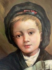 Portrait of a Boy with Jack Russell Dog Oil Painting on Canvas Old Master Style