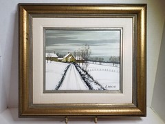 Original Painting Luciana Parsini Oil on Canvas Winter Landscape Village Road