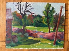 Vintage Painting Acrylic On Cardboard Landscape 9 x 11 Peter Feldman OOAK