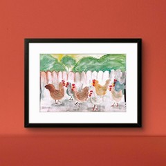 Flock Of Chickens Contemporary Expressionist Original 7×10 Watercolor Painting