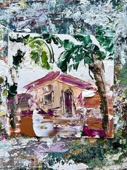 Secret Palms of Hana, Hawaii – Maui Island Diptych, Original Oil Painting Framed