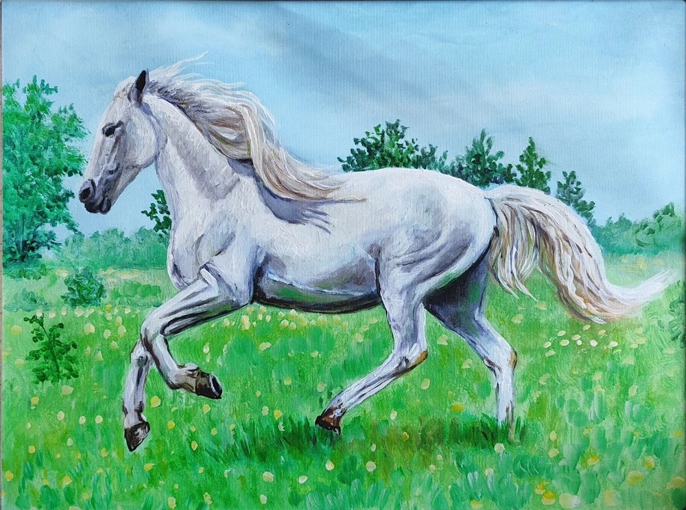 MQ1489 100% Handmade Painted Animal Running Horse Oil Painting Canvas Wall Art