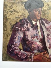 MID CENTURY PAINTING MATADOR BULL FIGHT FAMOUS LISTED LARGE 36 INCHES OIL LATHOM