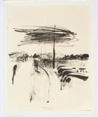 Original Sumi Ink Abstract Landscape Signed Drawing Framed 12-1/2″ x 9-3/4″