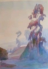 LRG ROBERT WHITE, SIGNED WATERCOLOR L.A. REALISM Impressionist, Eucalyptus Grove