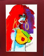 colorful ORIGINAL POP ART LADY Portrait FRAMED PAINTING SWARTZMILLER DNA SIGNED