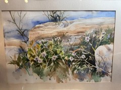 L Peterson „A Floral Botanical Landscape Scene“ Watercolor Painting – Framed