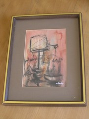 Vintage Retro Mid Century Abstract Still Life Watercolor Painting Signed Chang