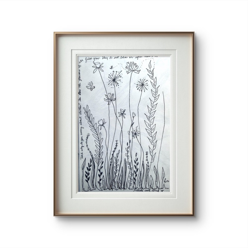 Flora Pen & Ink 5.5″x8 5″ Original Drawing Flowers & Grasses on Paper