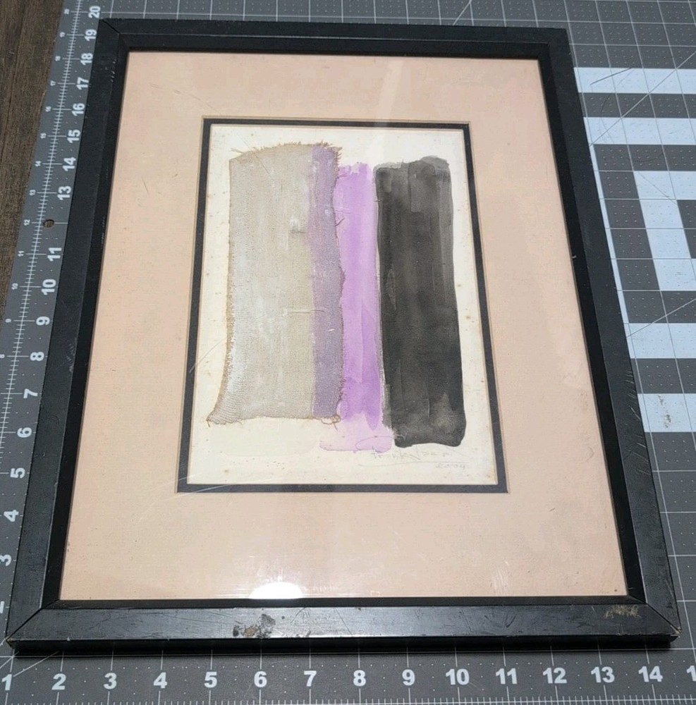 Vintage Abstract paint and texture purple stripes (2004) framed (18″ x 14″) #ART