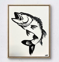 Laeknapes Bass Fish Abstract Art 11X14 Canvas Expressionist Decor Monochromatic