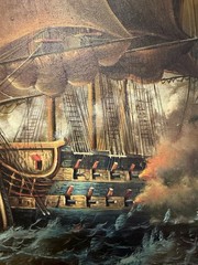 Naval Battle Tall Ships Armada Oil Painting Canvas 24×36 Signed G. Nelson