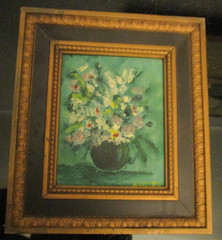 Vtg Small Floral Flower Vase Stillscape Primitive Folk Art Oil Painting Framed!1