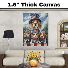 Beagle Family Patriotic Painting Stars & Stripes Dog Wall Art