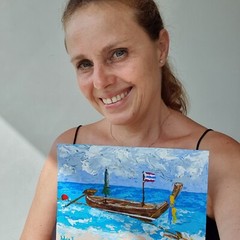 Pleasure Boat Painting Seascape Skiff Original Wall Art 6×8′ Ocean Shallop