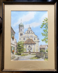 Aquarell Baroque Church Gable Parish St. Georg – Haunstetten Near Augsburg!