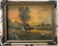 Antique Landscape Oil Painting in Original Frame France