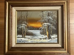 G Whitman Oil Painting Of A Winter Landscape Signed . 15×13 Framed Vintage