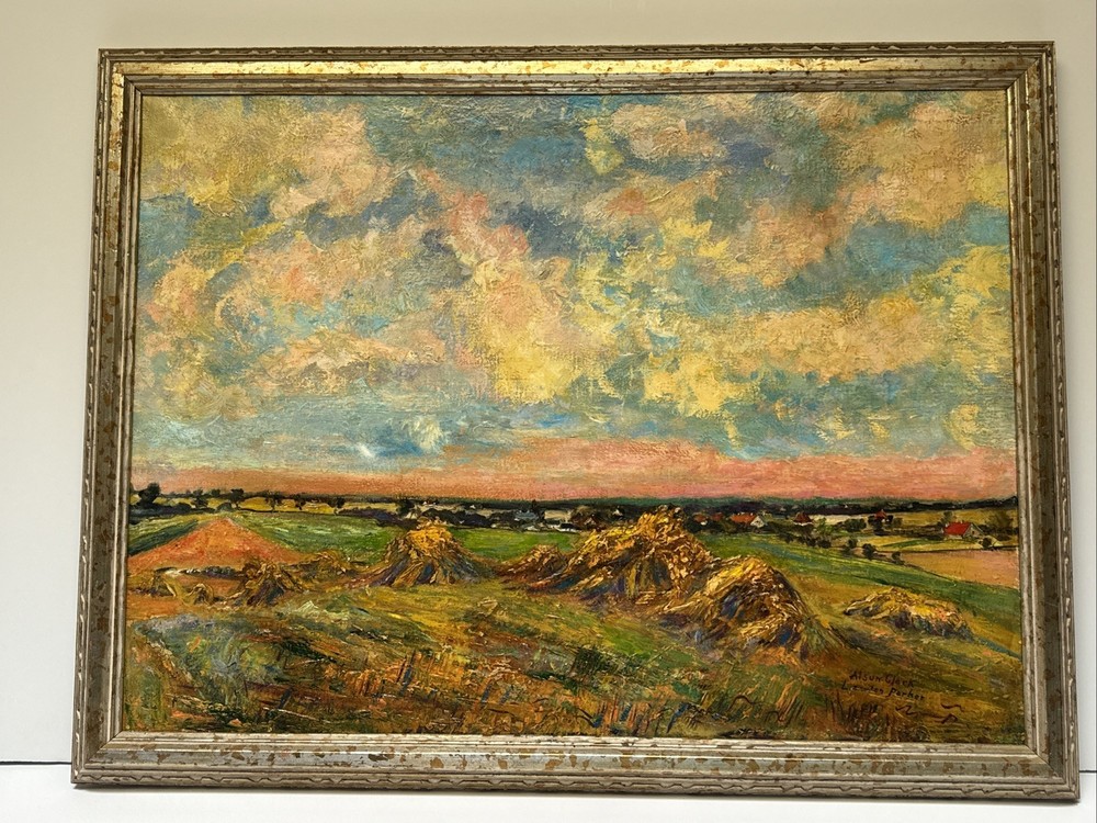 ANTIQUE FARM PAINTING GIVERNY LANDSCAPE BY LAWTON PARKER AND ALSON CLARK RARE