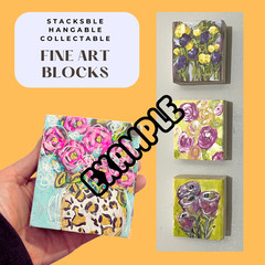 Mary Myers Original Art Block Abstract Purple Peonies on Black Reclaimed Wood