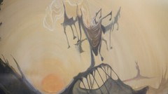 C.B. Simonet 20th C Surrealist Gouache Painting Landscape in black wood frame