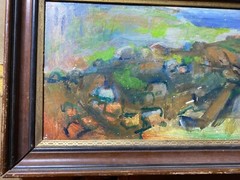 Helena Krause Beacham (1900 – 1994) „Abstract Scene“ Oil Painting -Signed/Framed